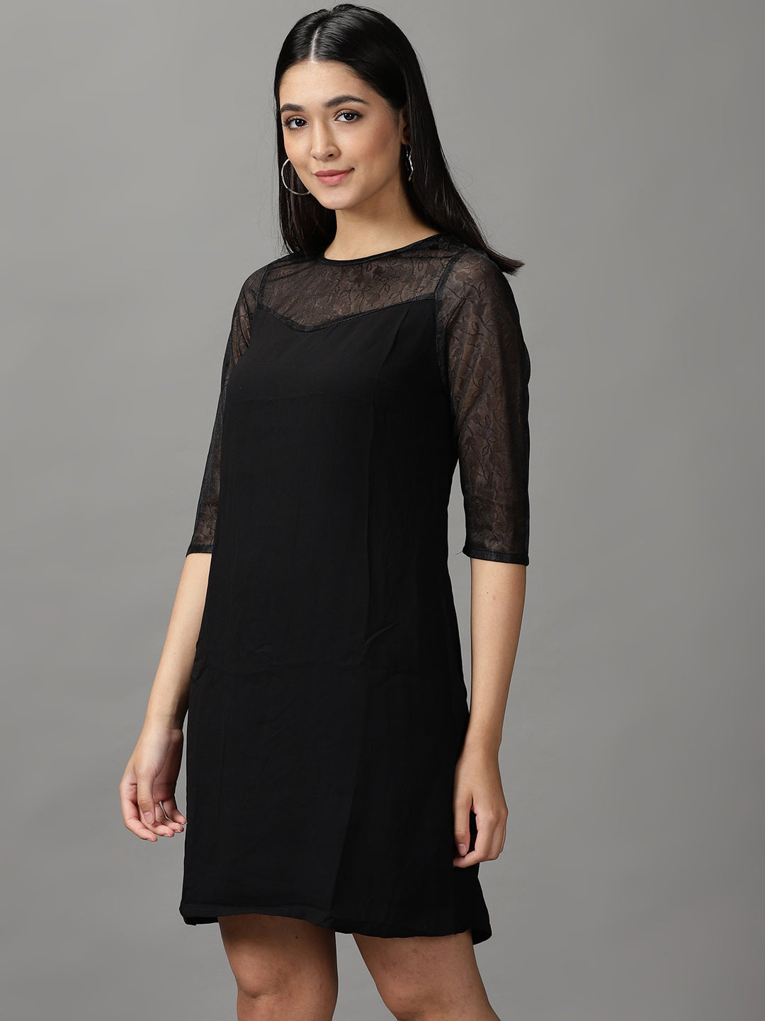 Women's Black Solid A-Line Dress