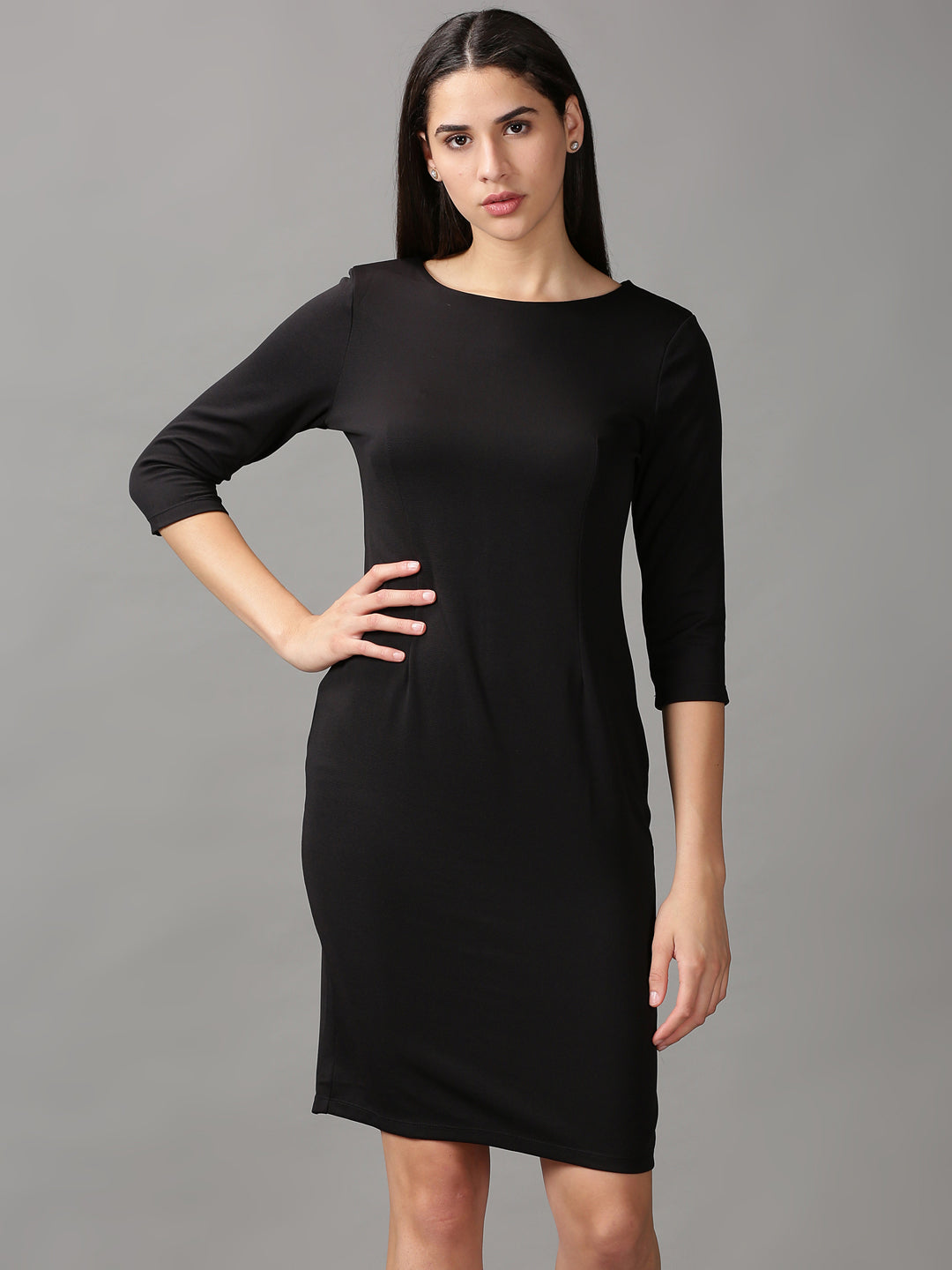 Women's Black Solid Bodycon Dress