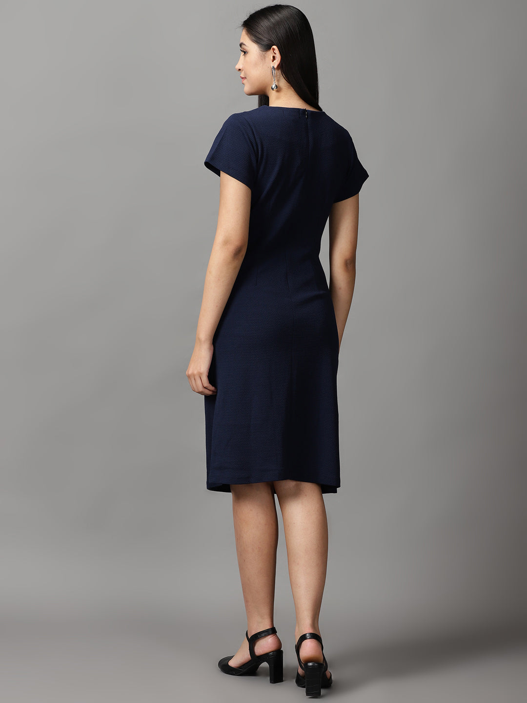 Women's Navy Blue Solid Bodycon Dress