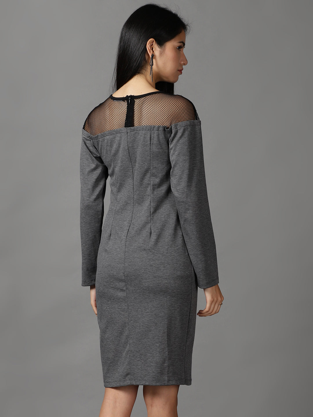 Women's Grey Solid Bodycon Dress