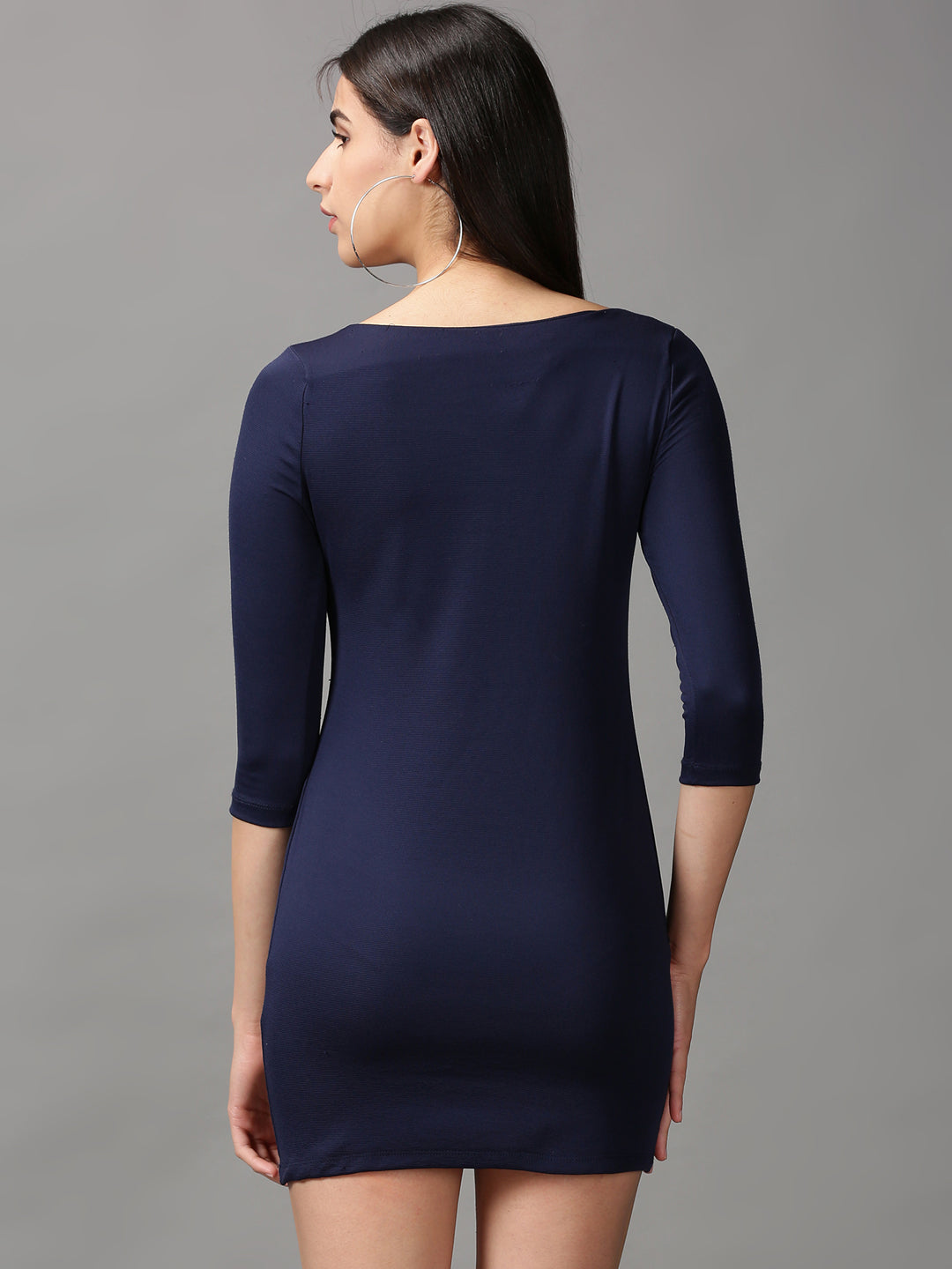 Women's Blue Solid Bodycon Dress