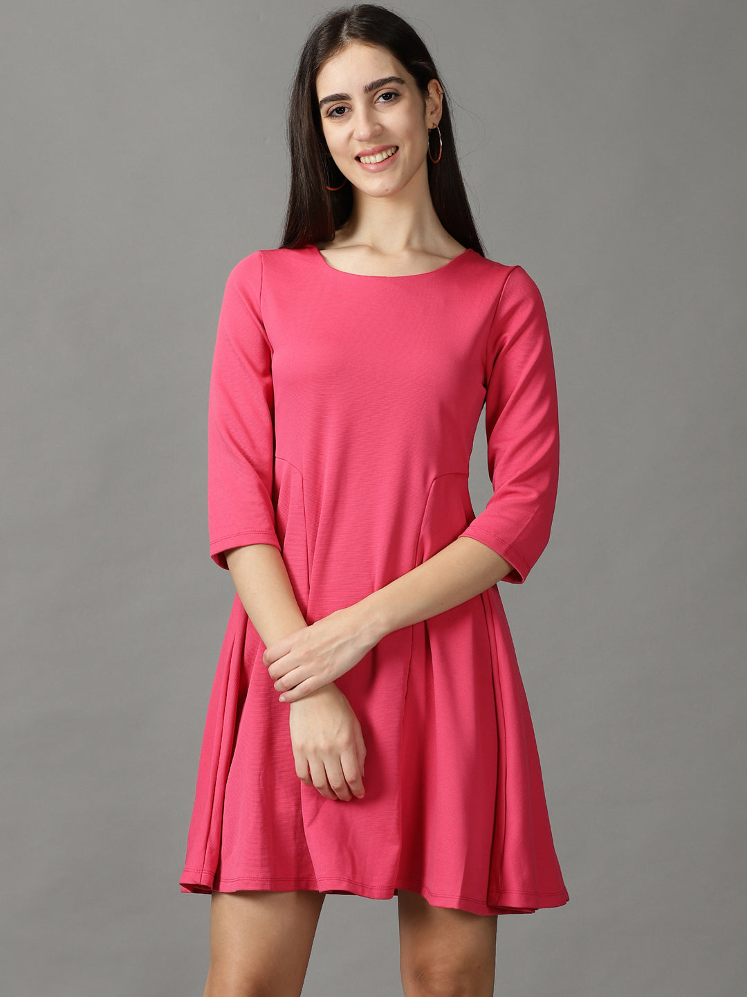 Women's Pink Solid A-Line Dress