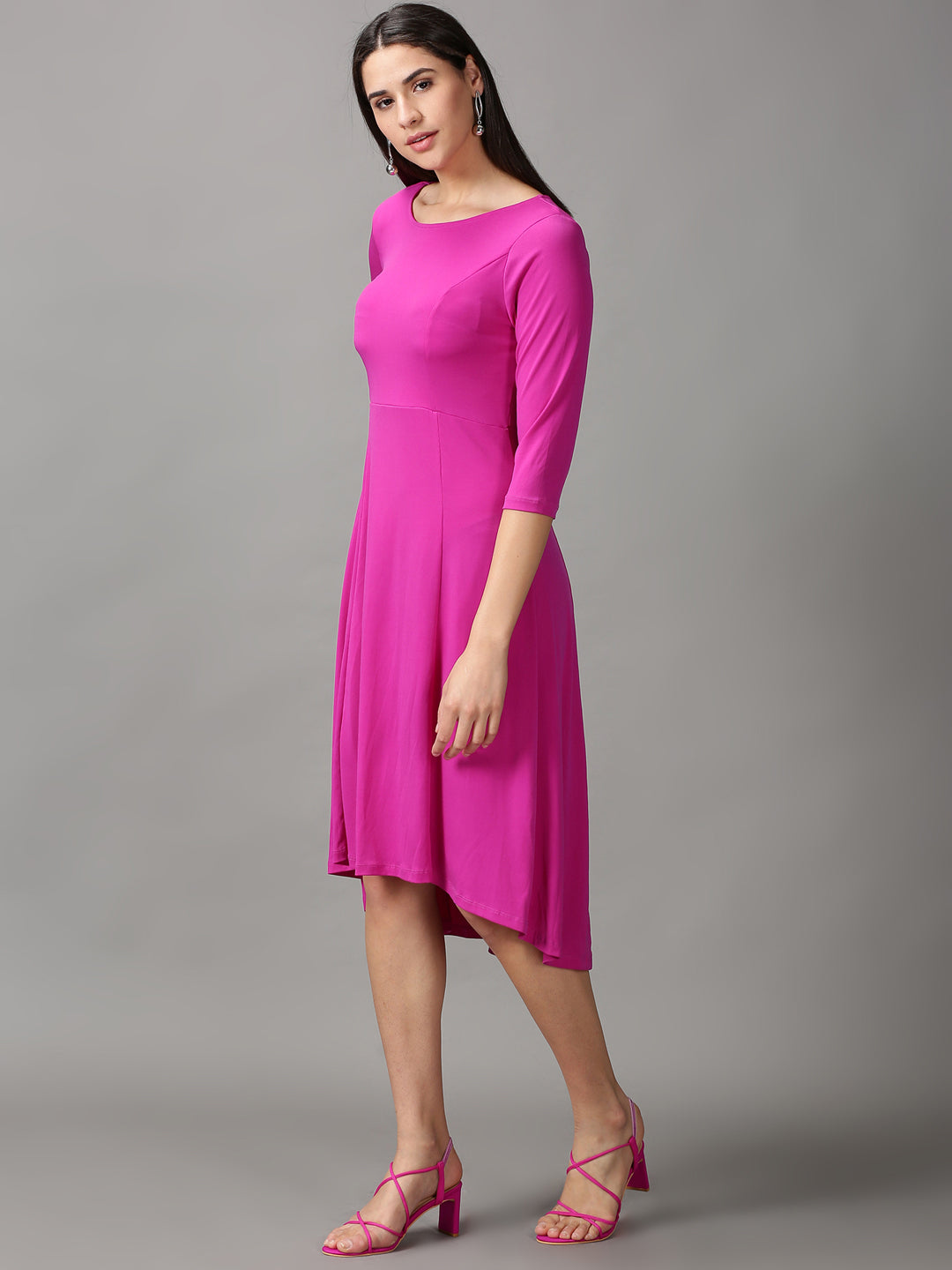 Women's Purple Solid Fit and Flare Dress