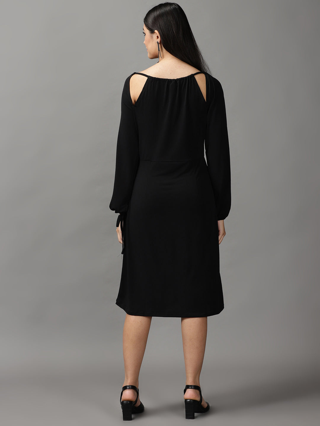 Women's Black Solid A-Line Dress