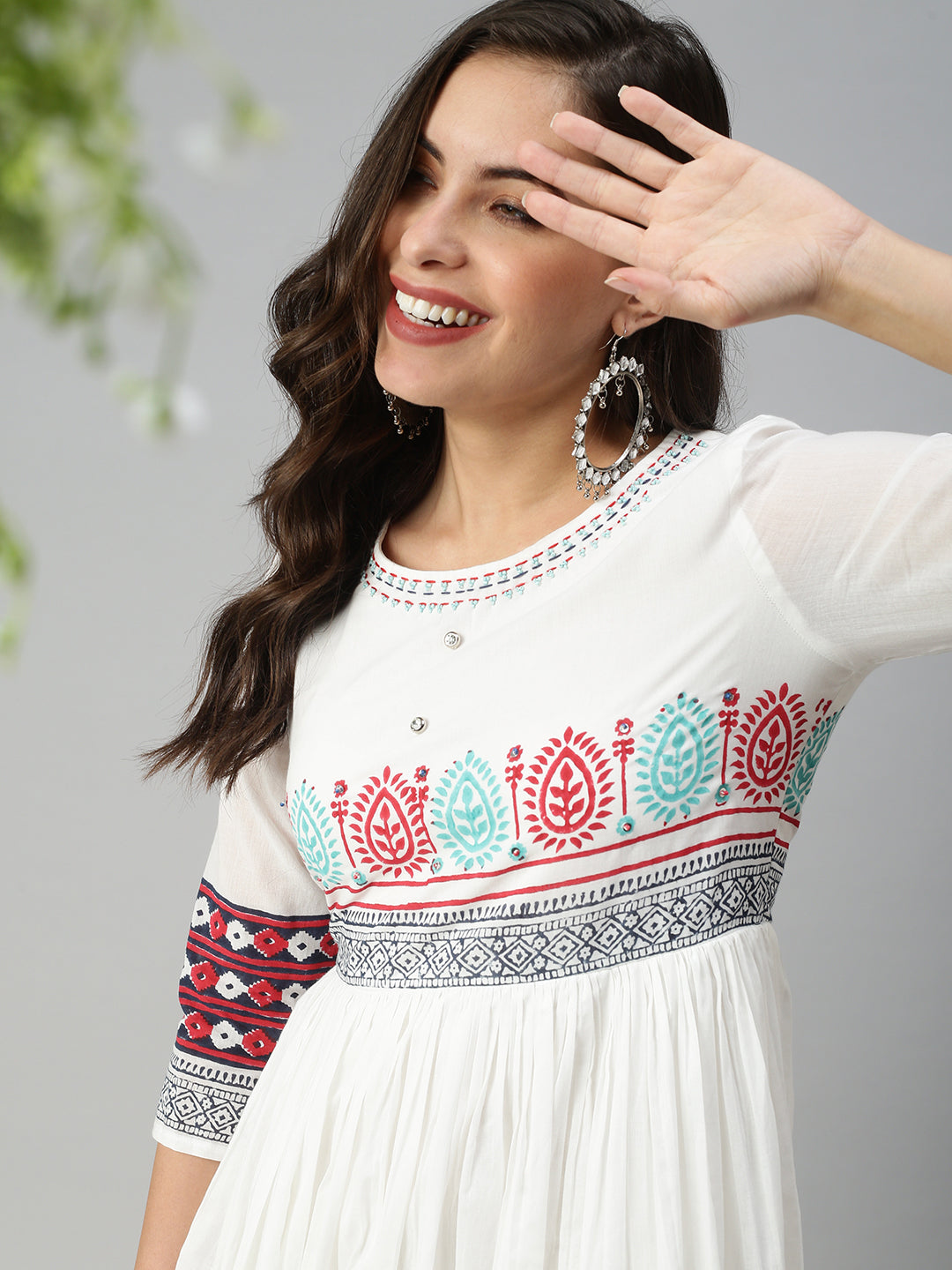 Women's White Printed Anarkali Kurtas