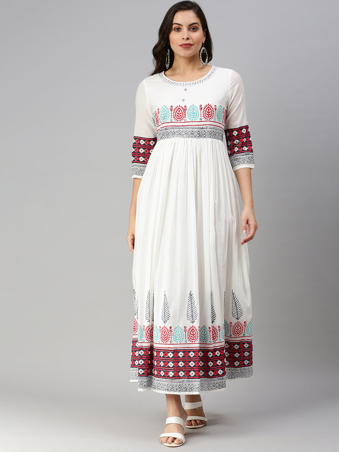 Women's White Printed Anarkali Kurtas