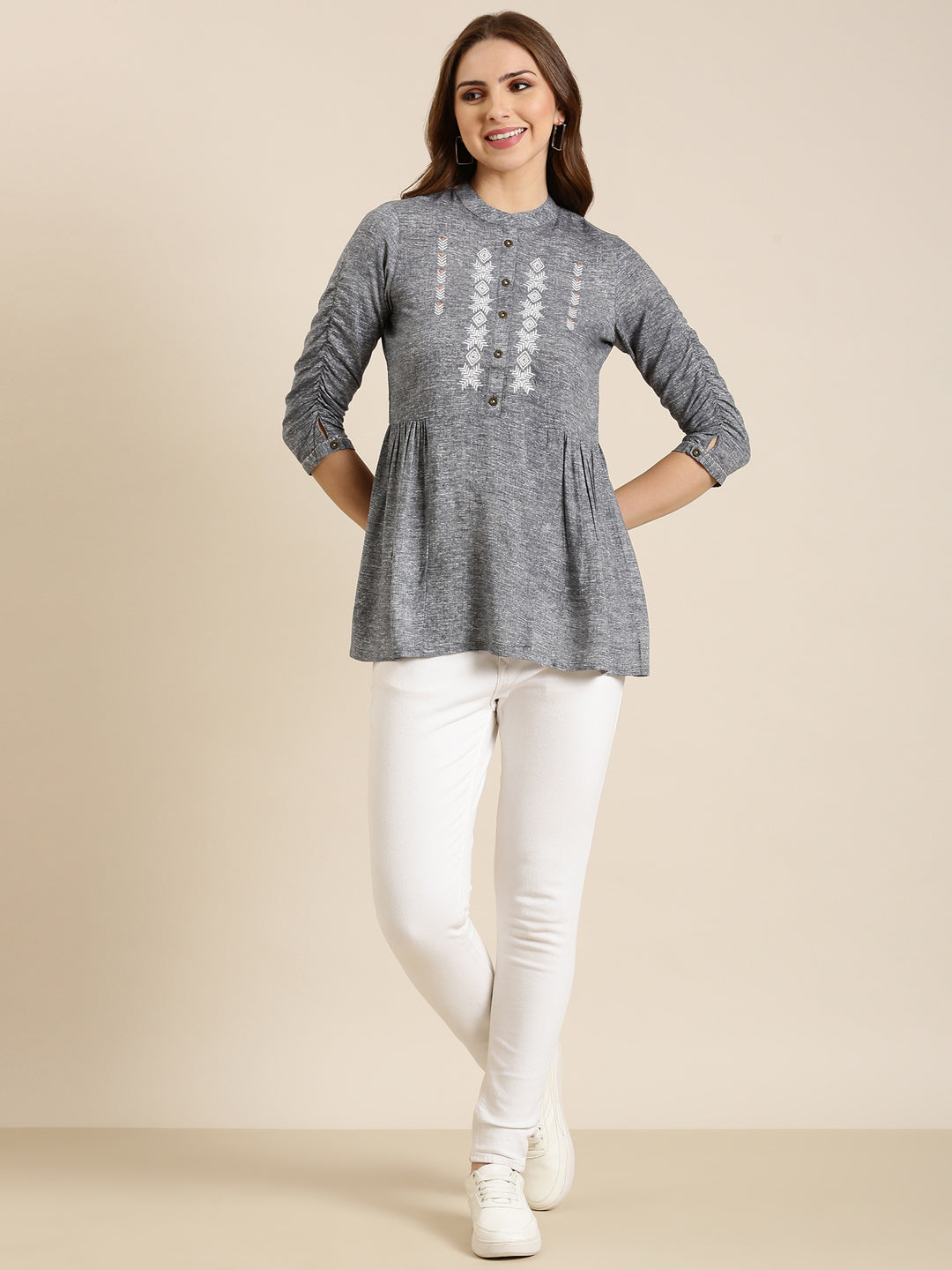 Women Grey Solid A-Line Kurti