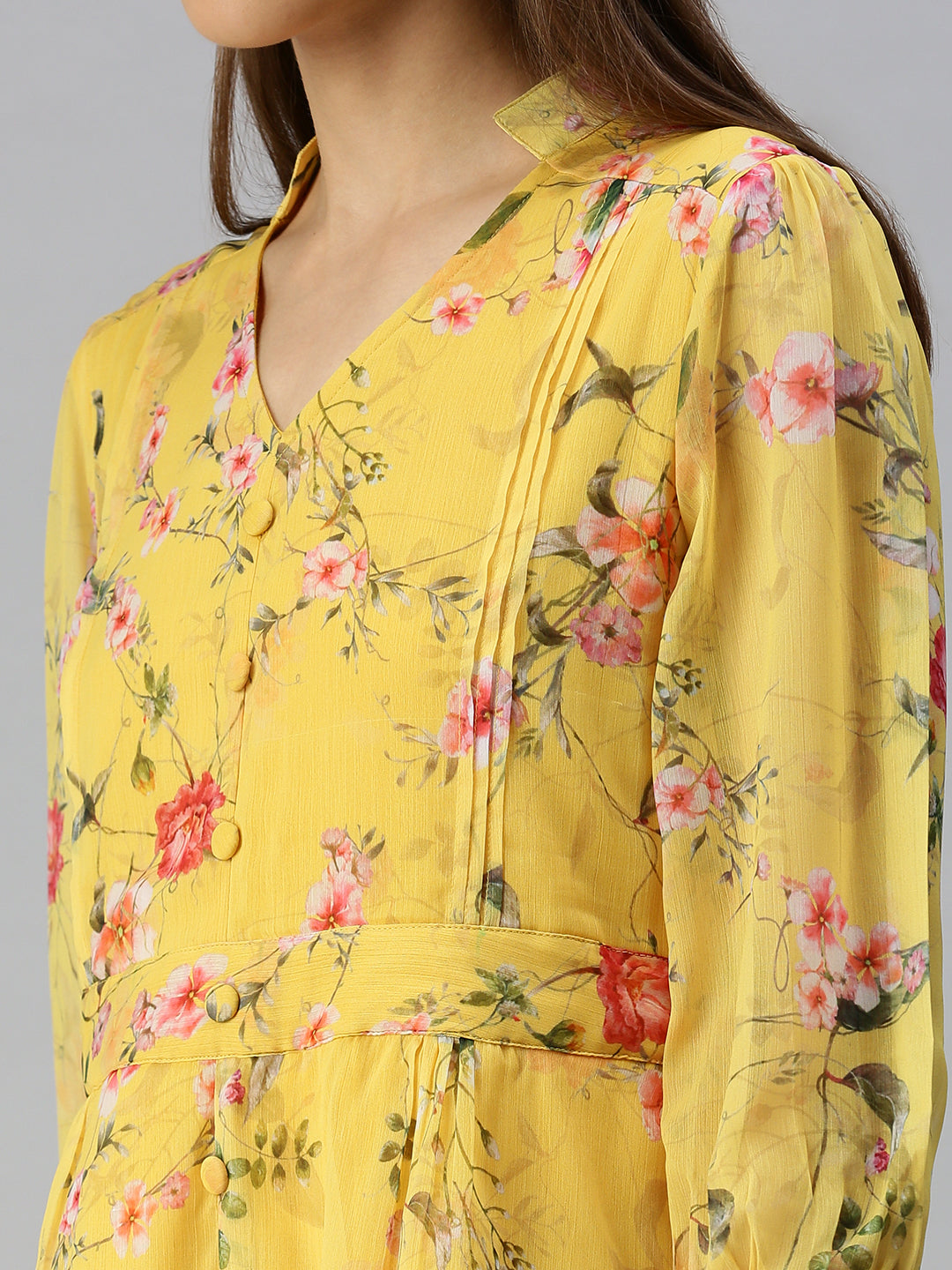 Women's Yellow Printed Fit and Flare Dress