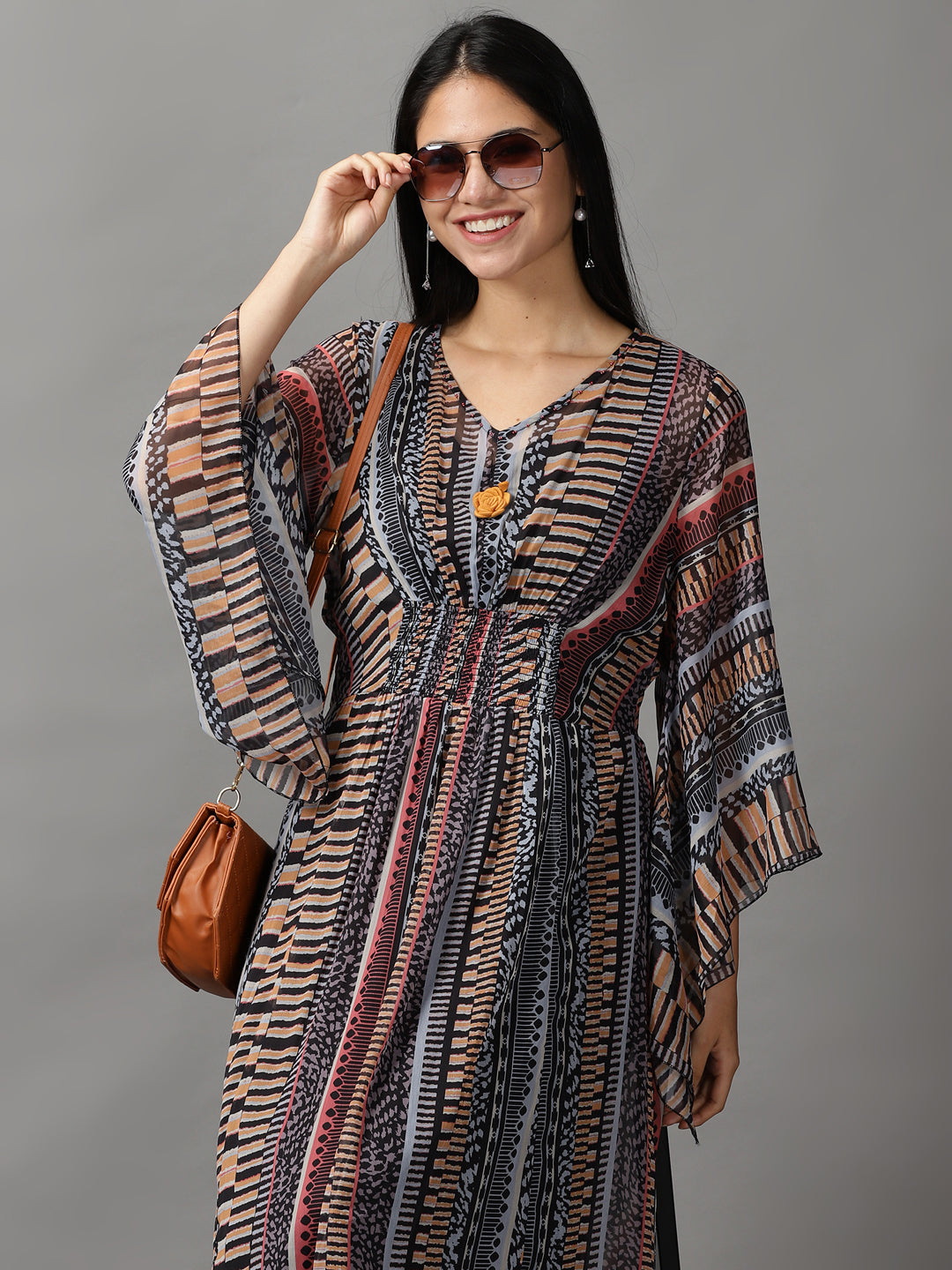 Women's Black Printed Kaftan Dress