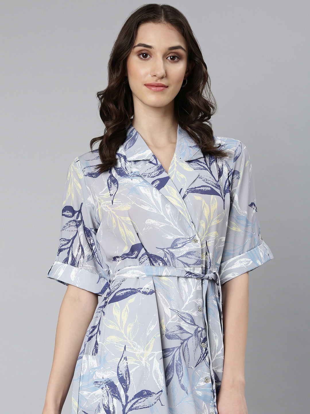 Women Grey Tropical A-Line Dress