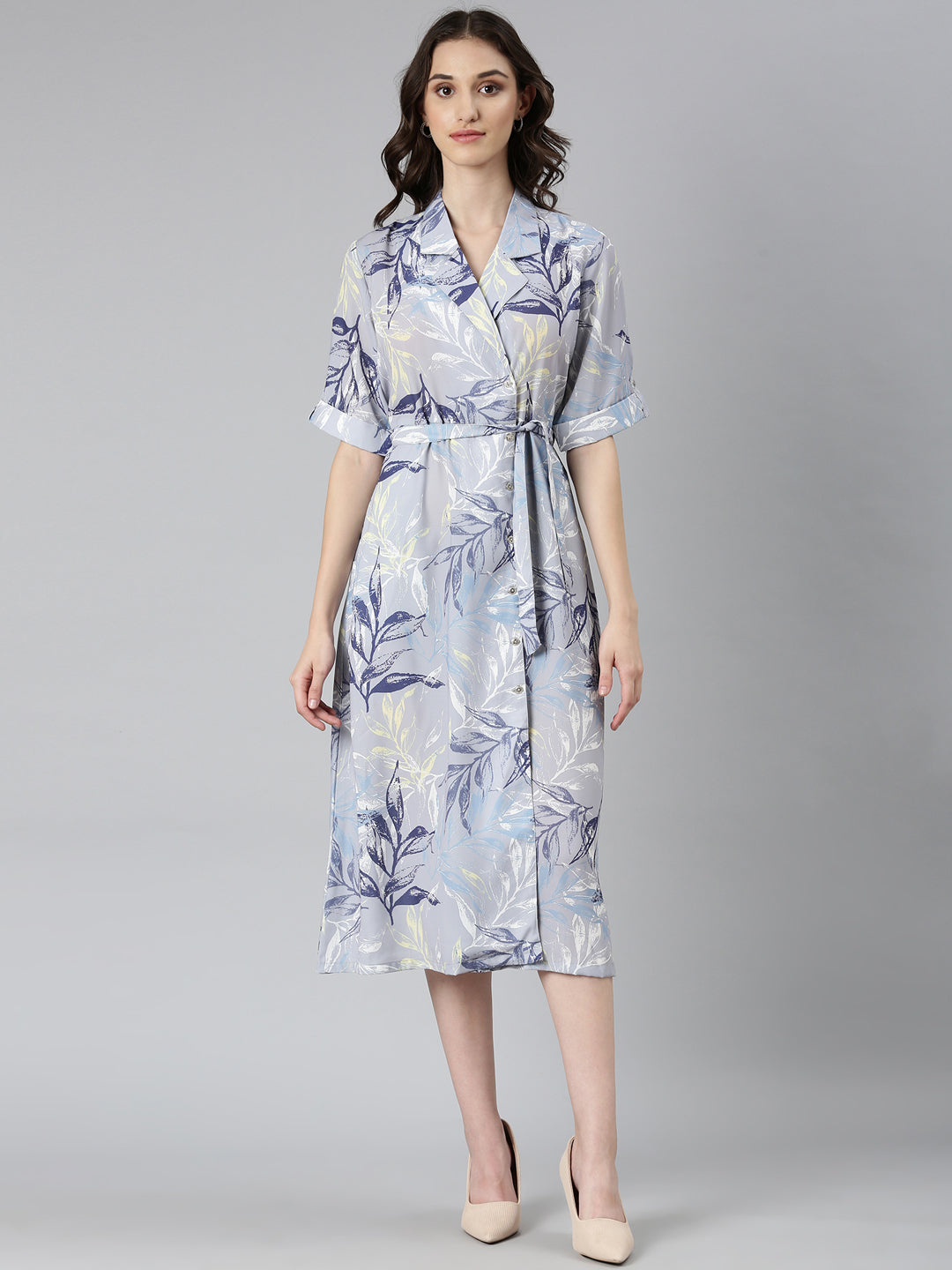 Women Grey Tropical A-Line Dress