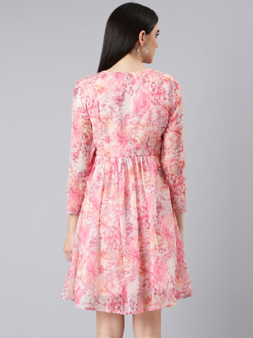 Women Pink Floral Fit and Flare Dress