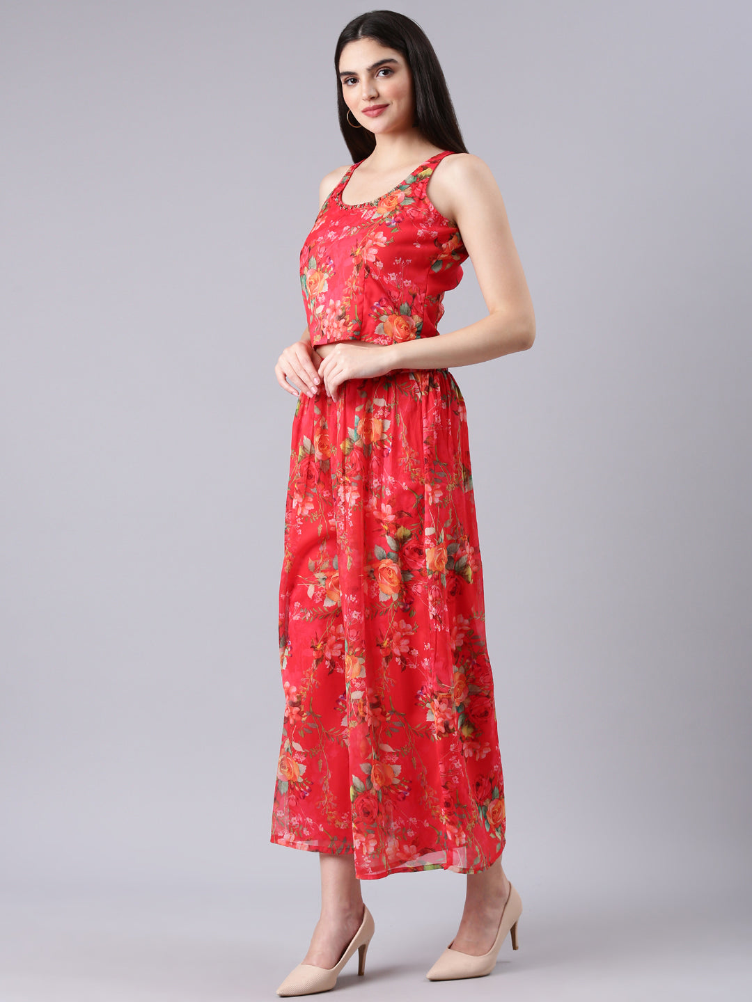 Women Red Printed Co-Ords