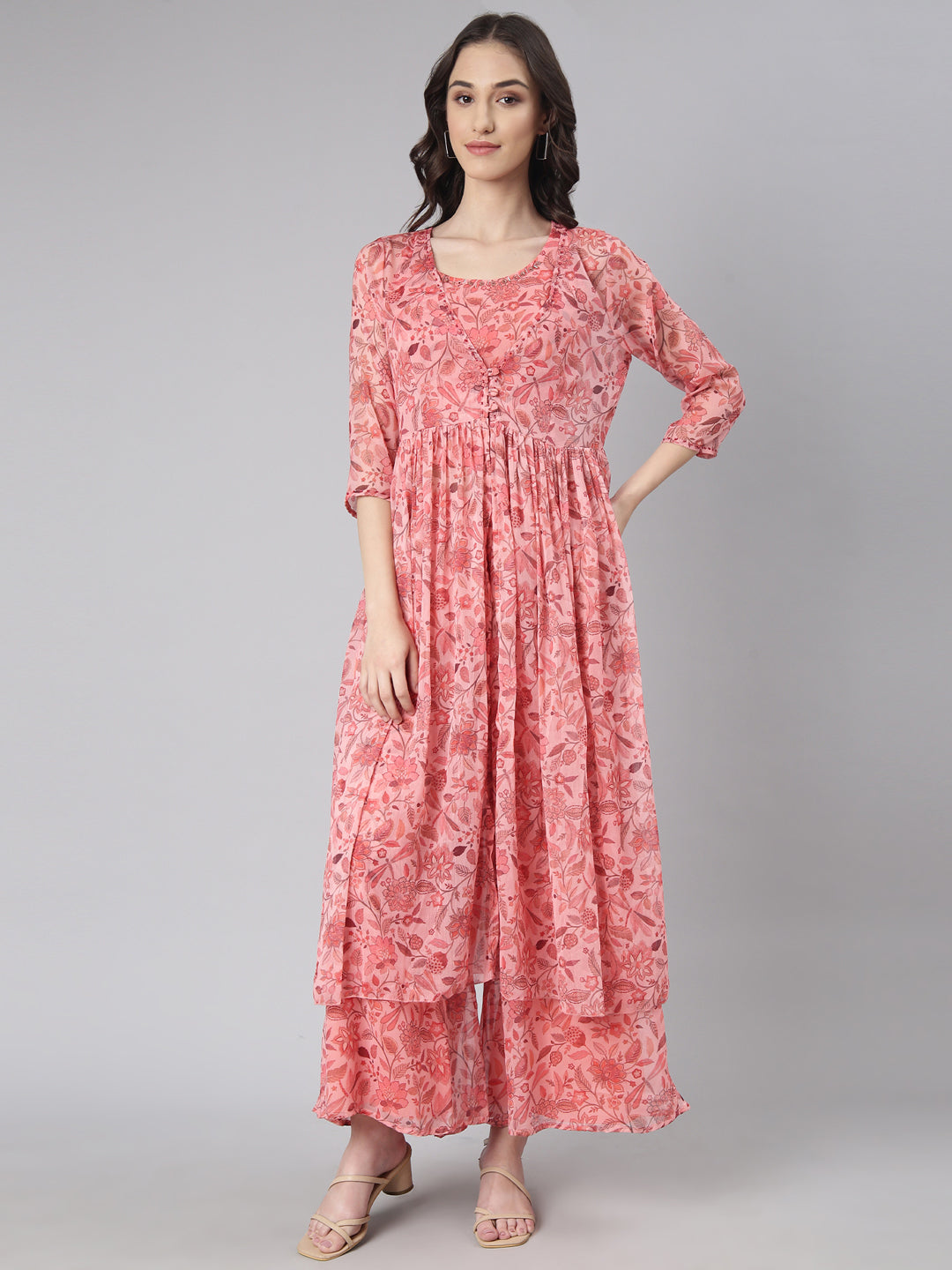 Women Coral Printed Co-Ords
