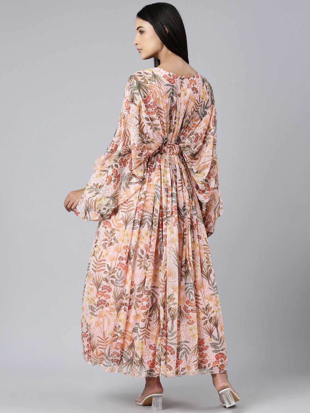Women Peach Floral Maxi Dress