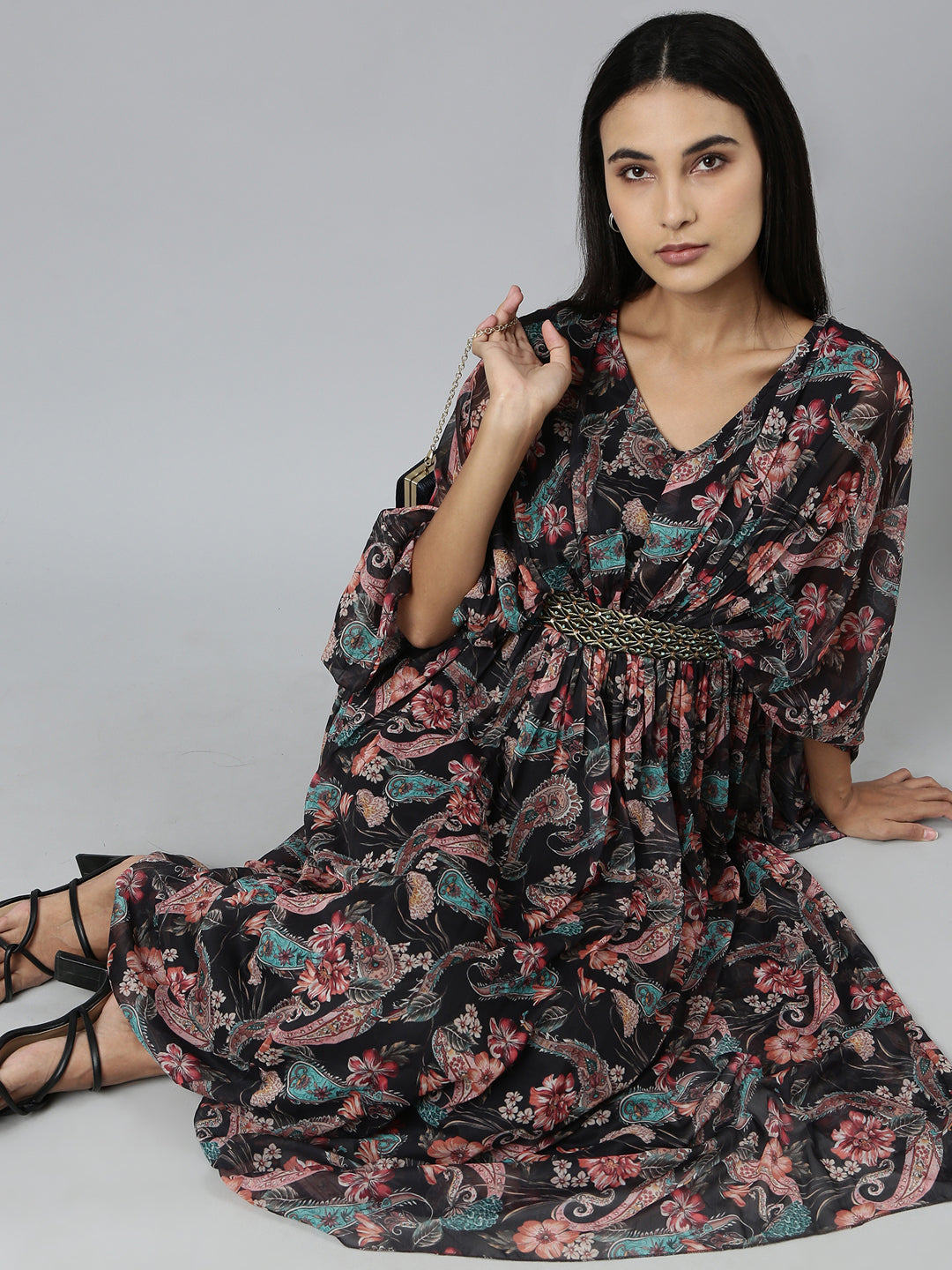 Women Black Floral Maxi Dress