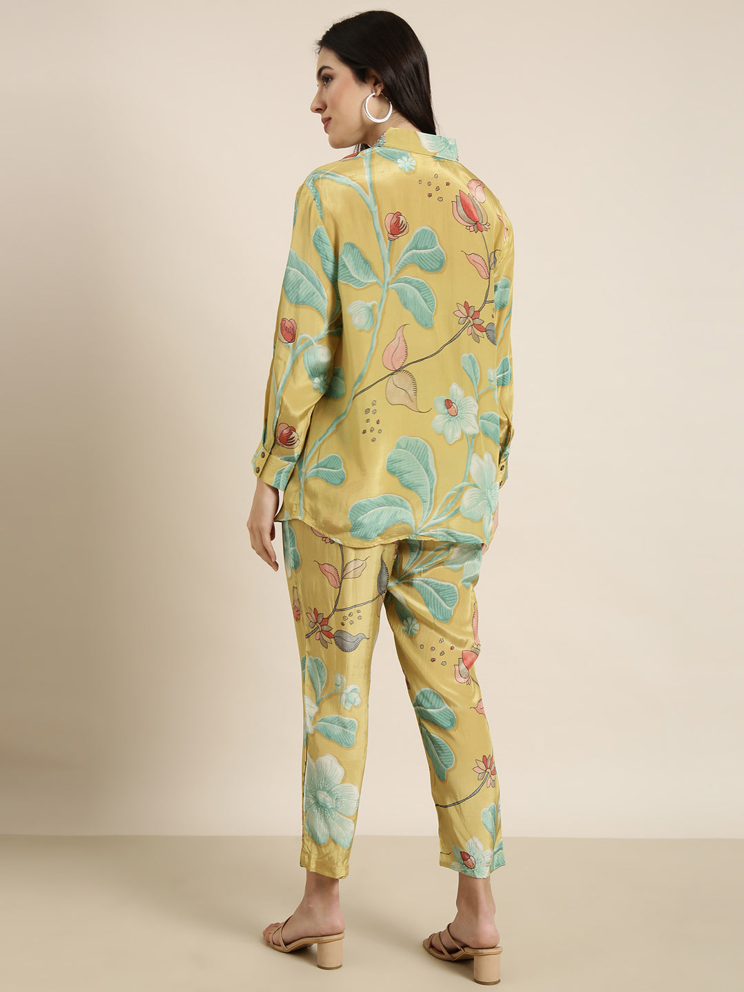 Women Green Printed Shirt & Trousers Set