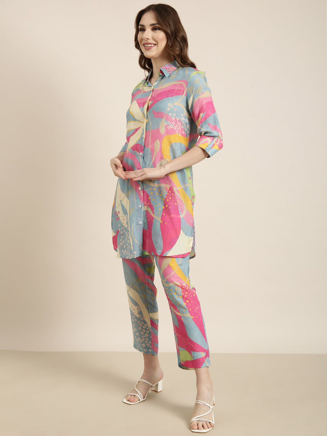 Women Multicolor Printed Tunic & Trousers Set