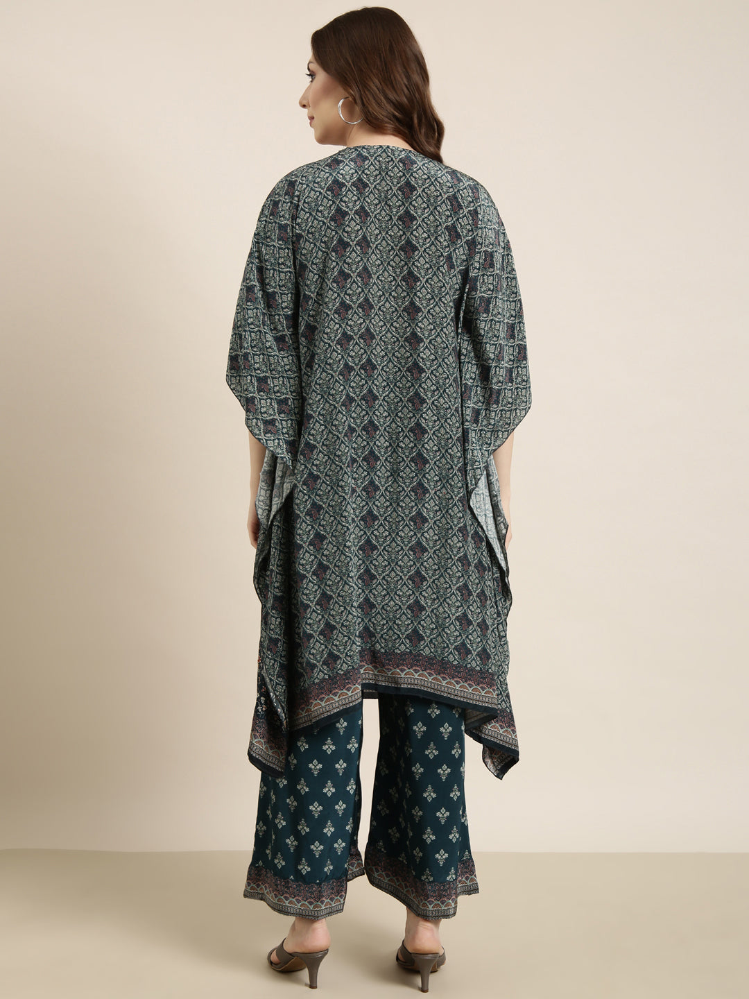 Women Teal Printed Tunic & Trousers Set