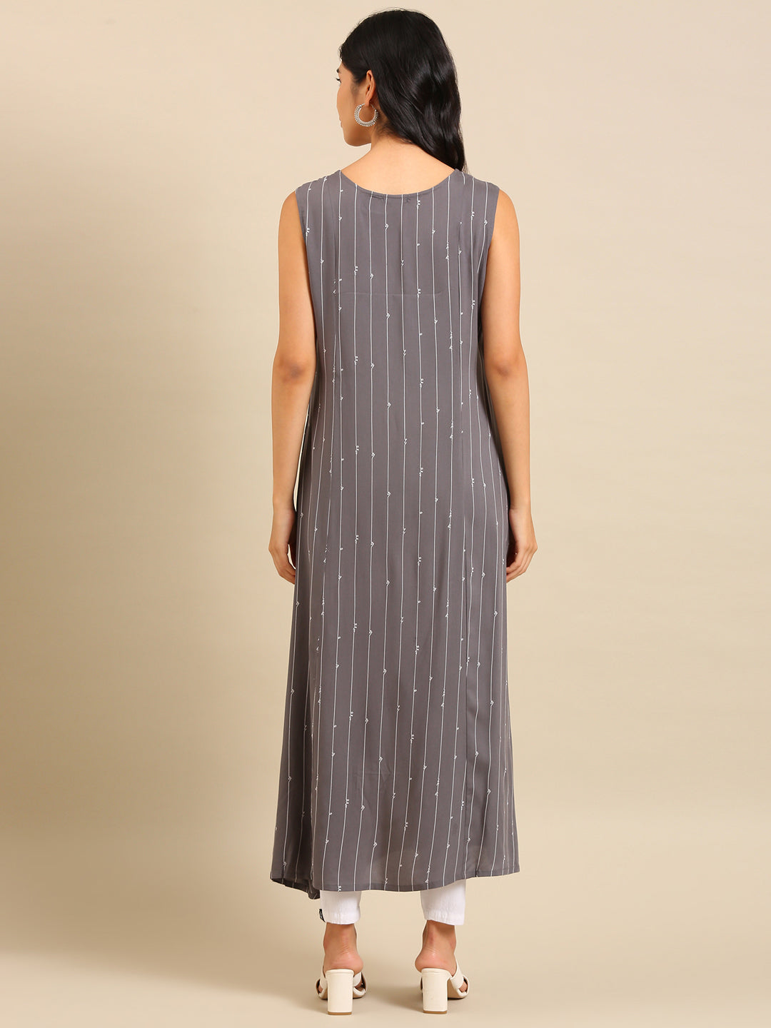 Women's Grey Striped A-Line Kurta