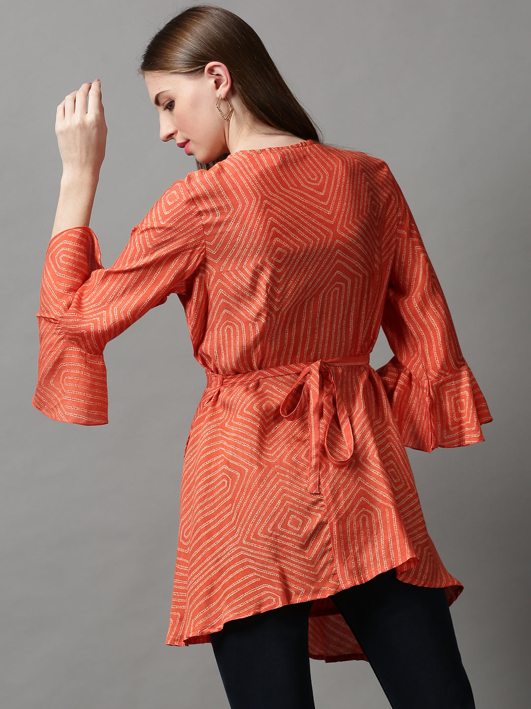 Women's Orange Printed Shrug