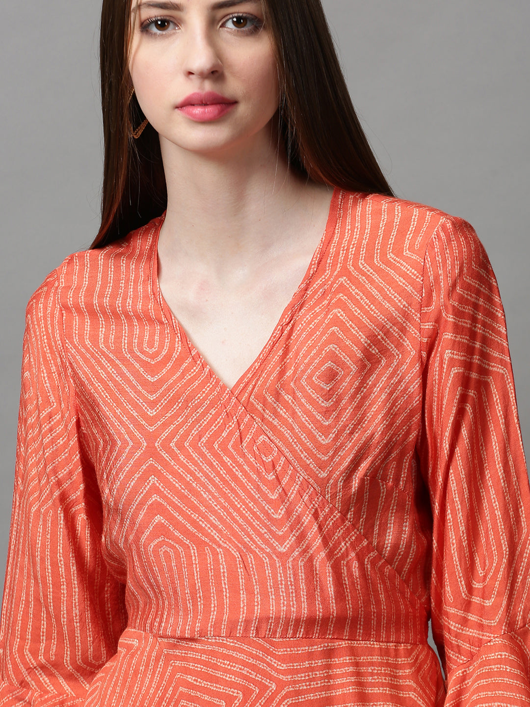 Women's Orange Printed Shrug