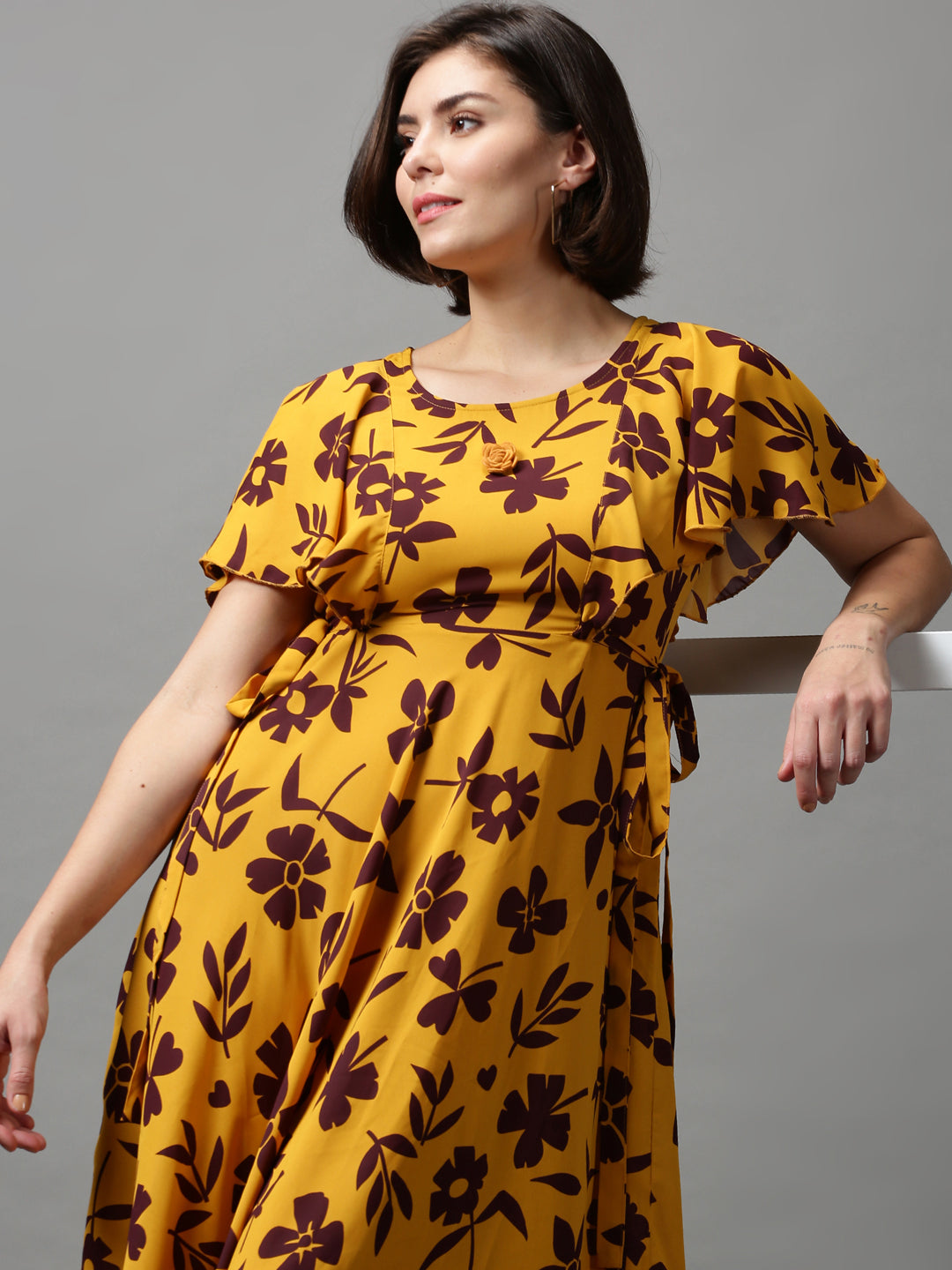 Women's Yellow Printed Maxi Dress