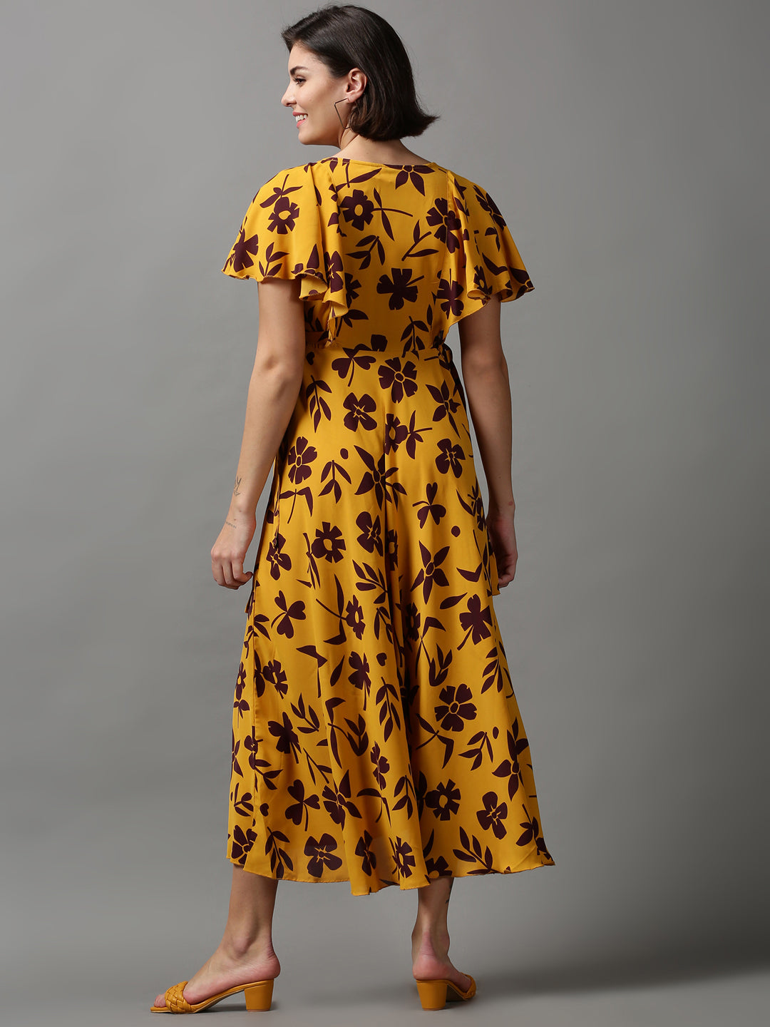 Women's Yellow Printed Maxi Dress