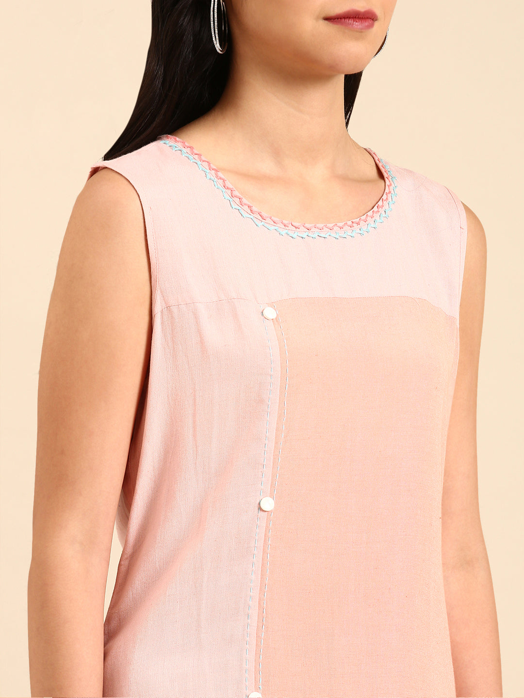 Women's Peach Colourblock Straight Kurta