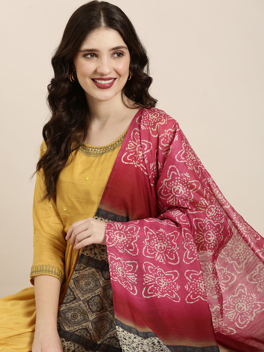 Women Mustard Solid Anarkali Kurta