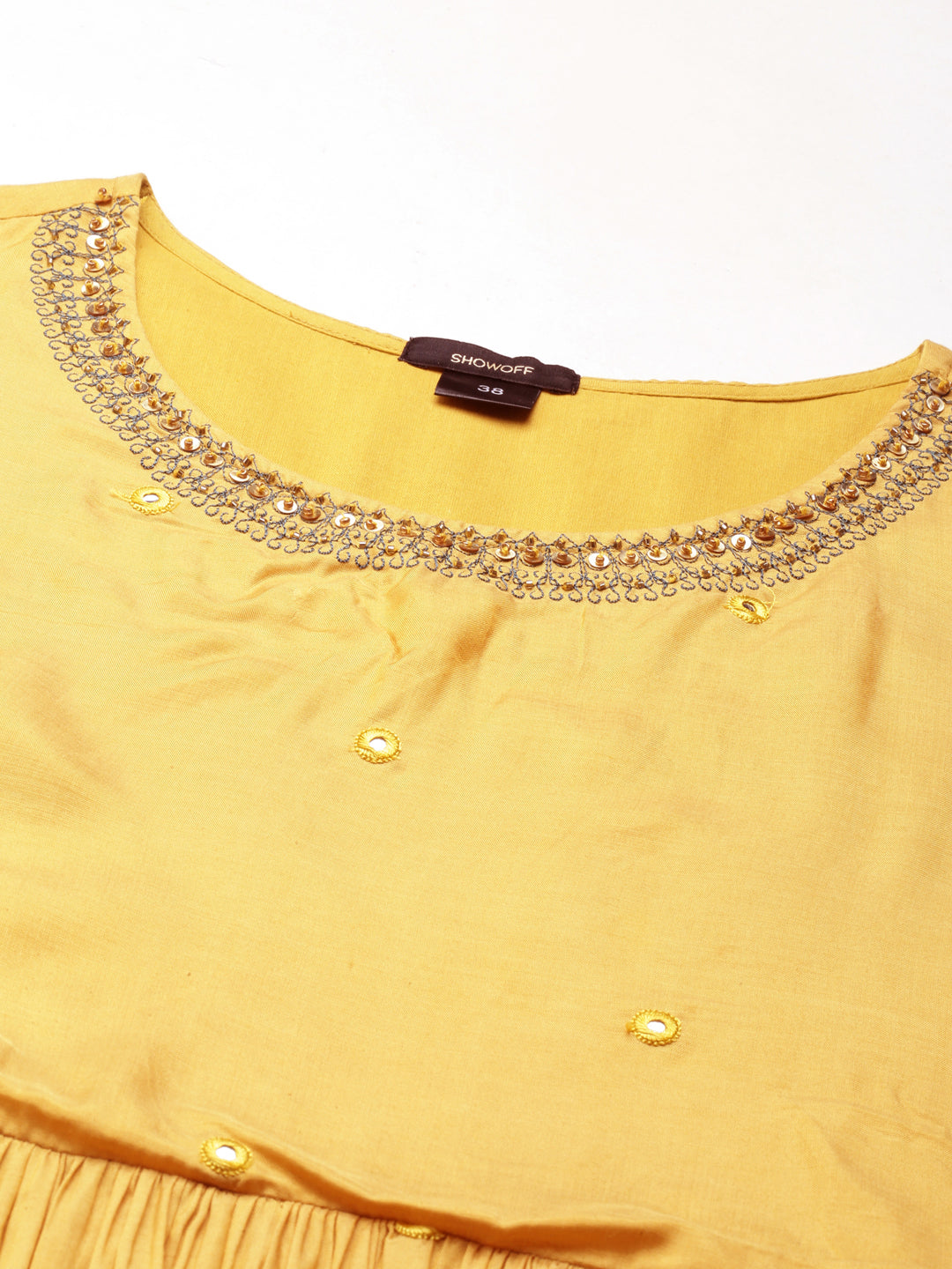 Women Mustard Solid Anarkali Kurta