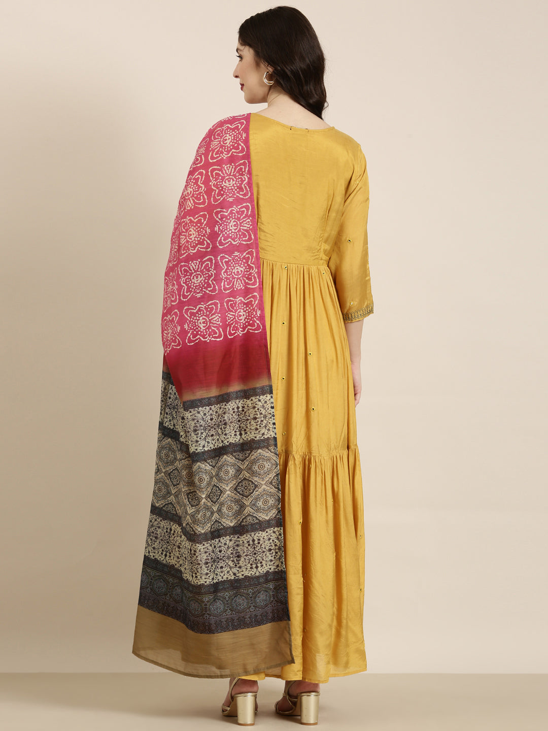 Women Mustard Solid Anarkali Kurta