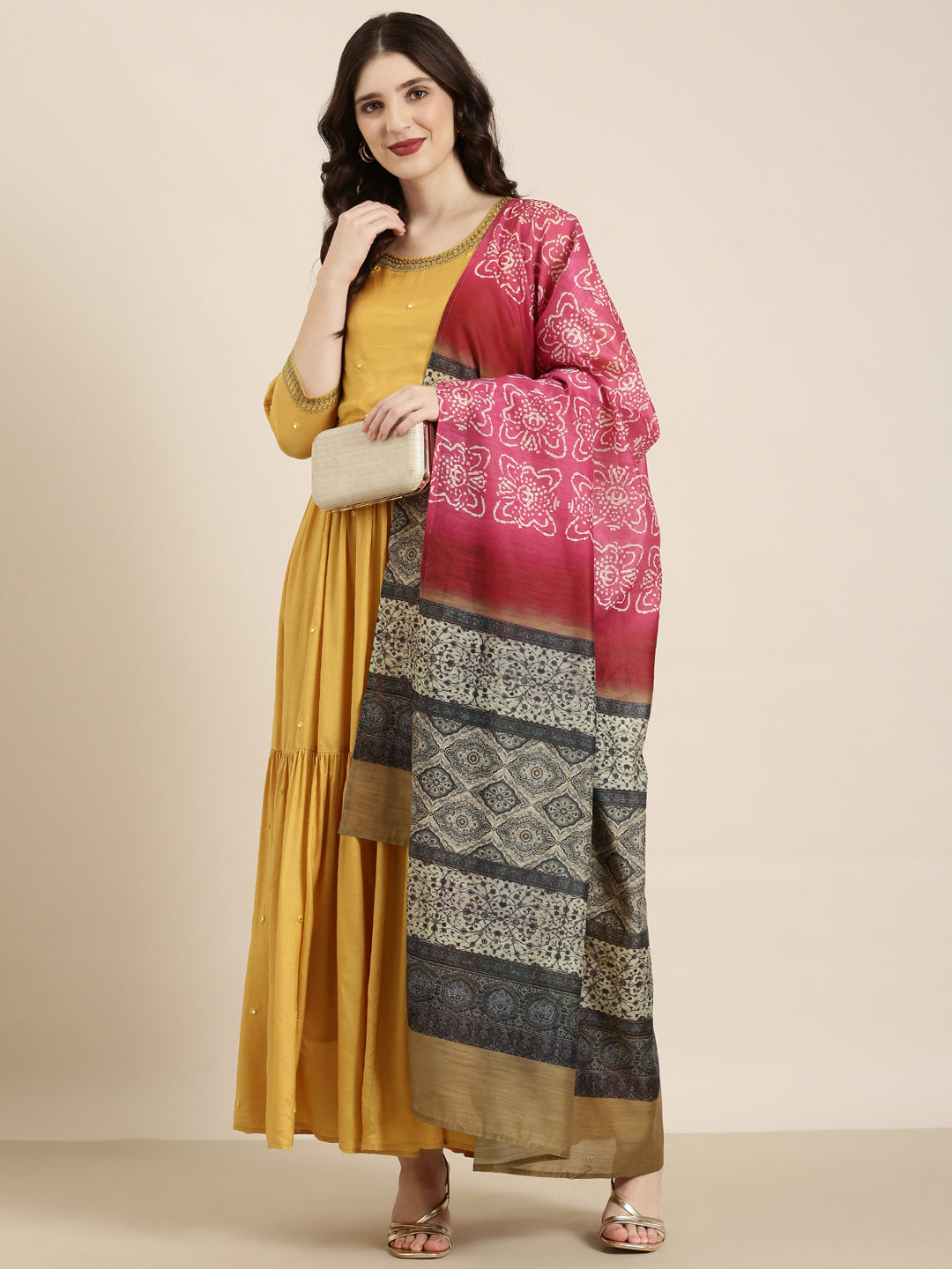 Women Mustard Solid Anarkali Kurta