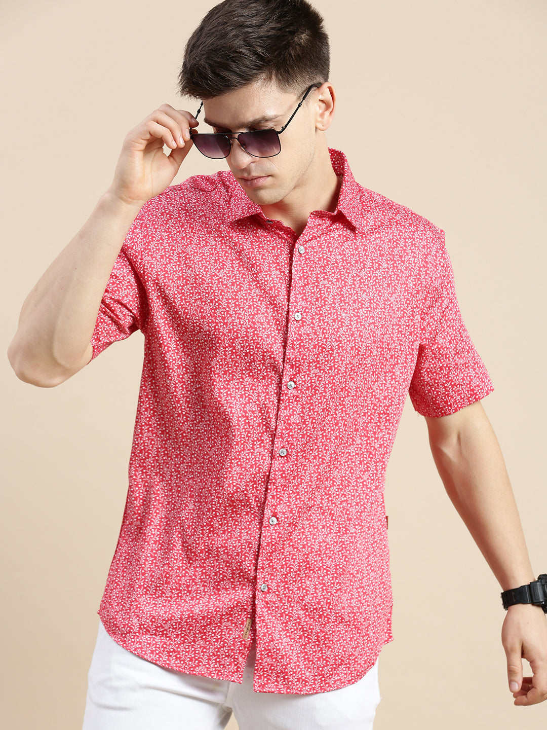 Men Red Floral Casual Shirt
