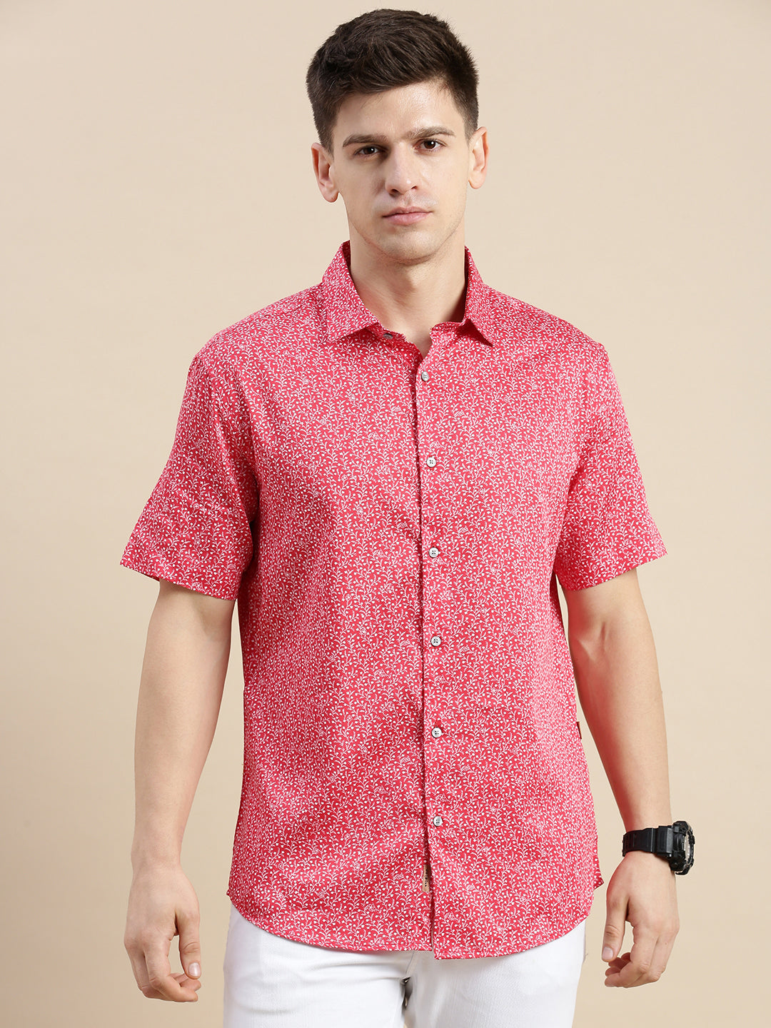 Men Red Floral Casual Shirt