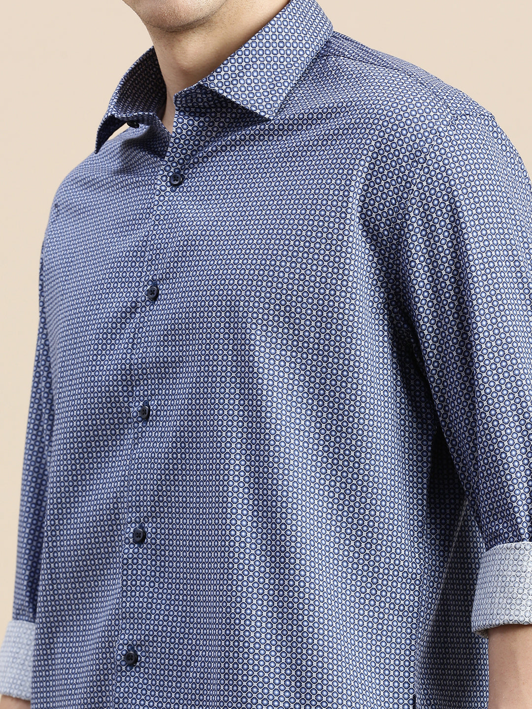 Men Blue Geometrical Casual Shirt