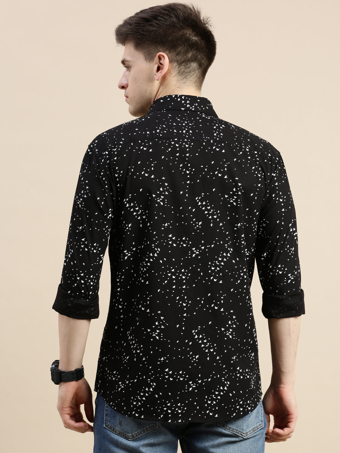 Men Black Graphics Casual Shirt