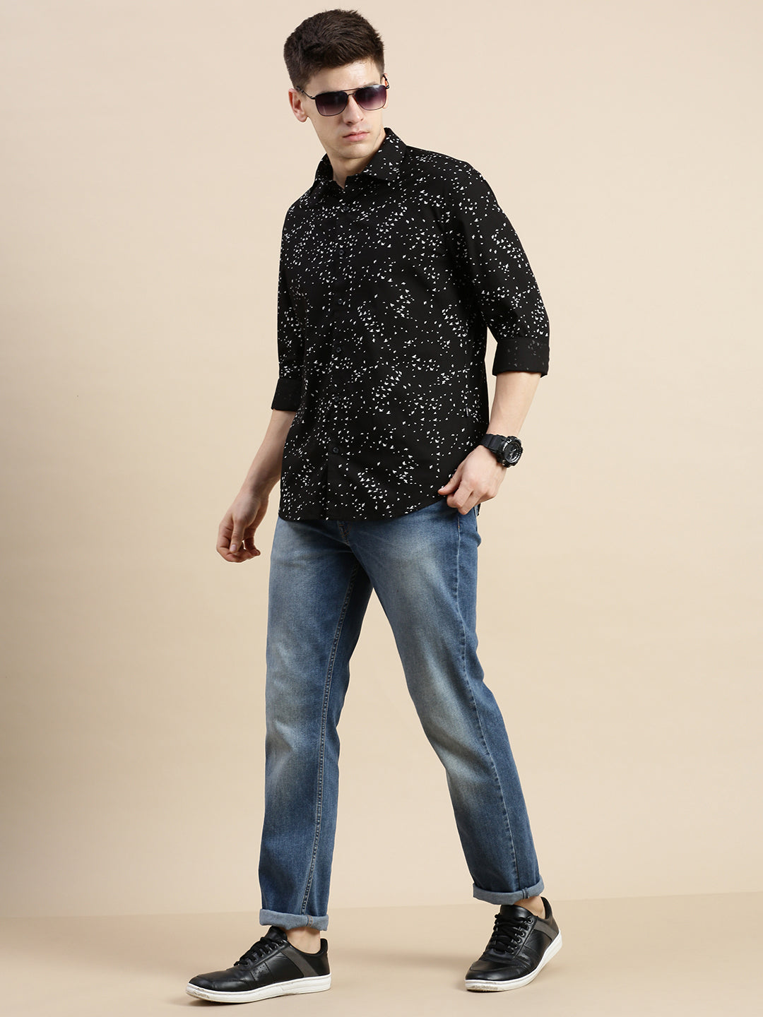 Men Black Graphics Casual Shirt