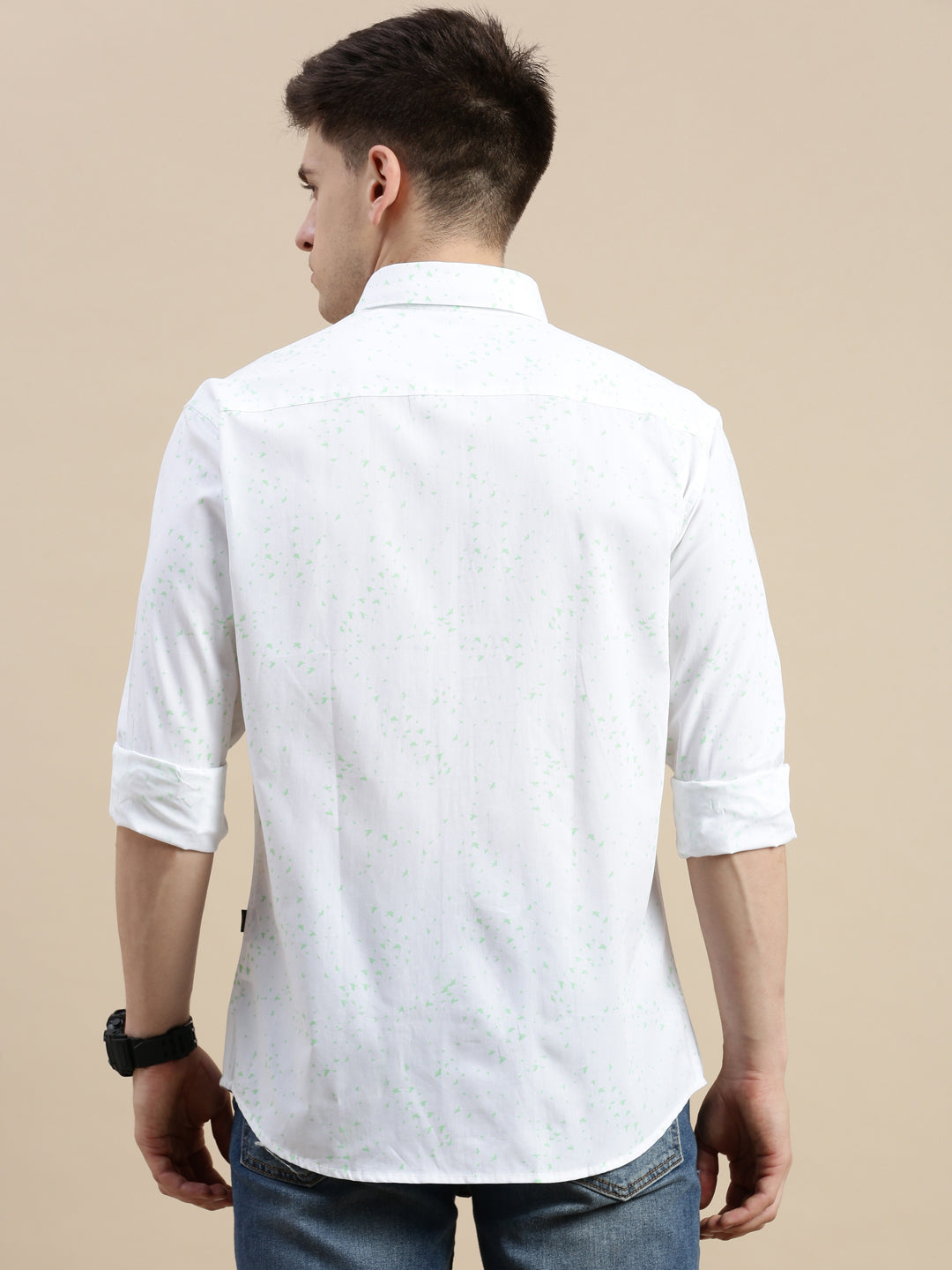 Men White Graphics Casual Shirt