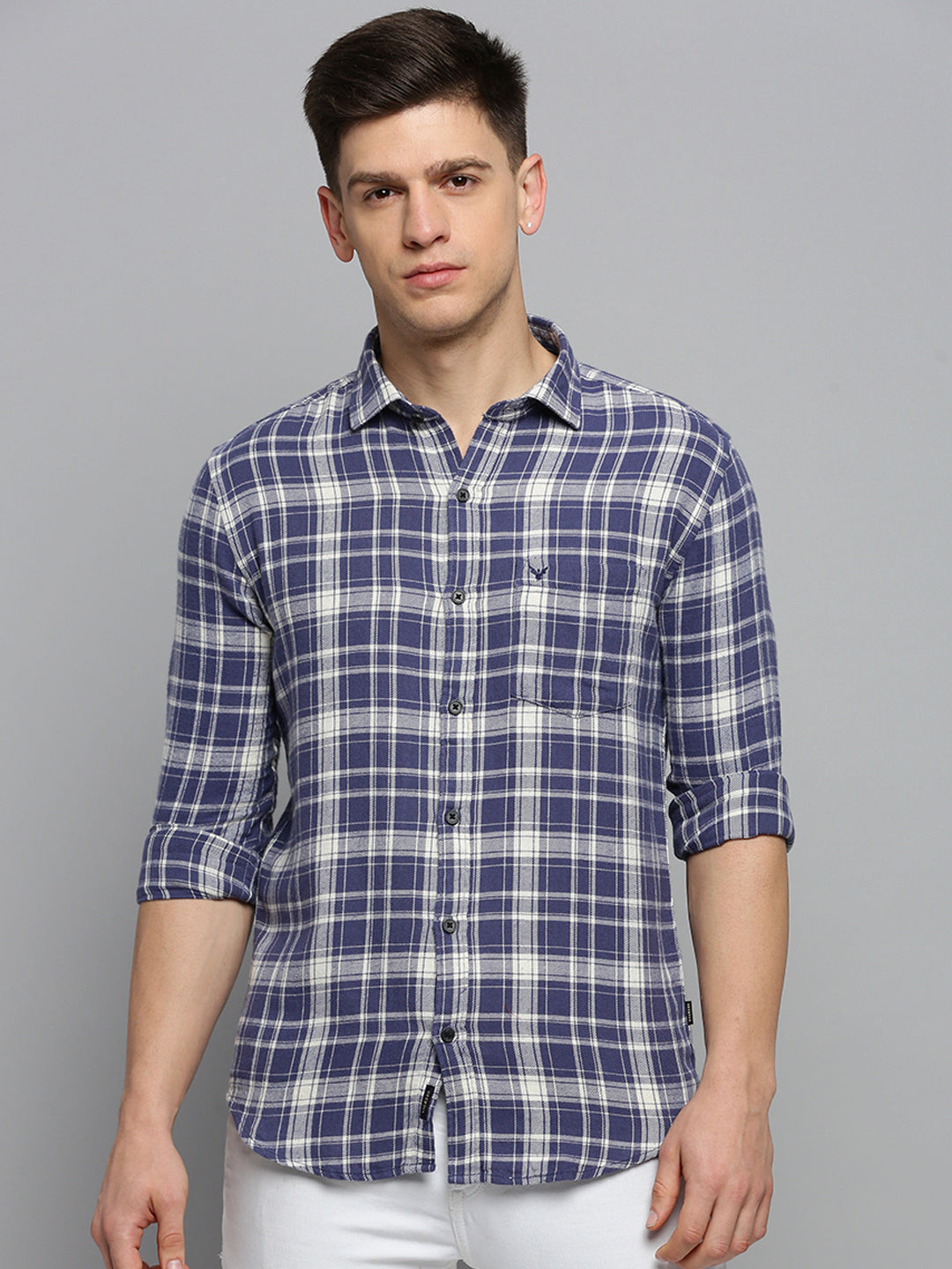 Men Blue Checked Casual Shirt