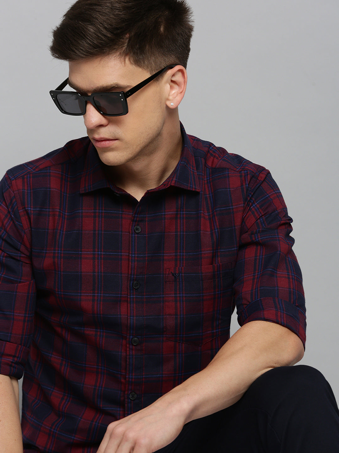 Men Maroon Checked Casual Shirt