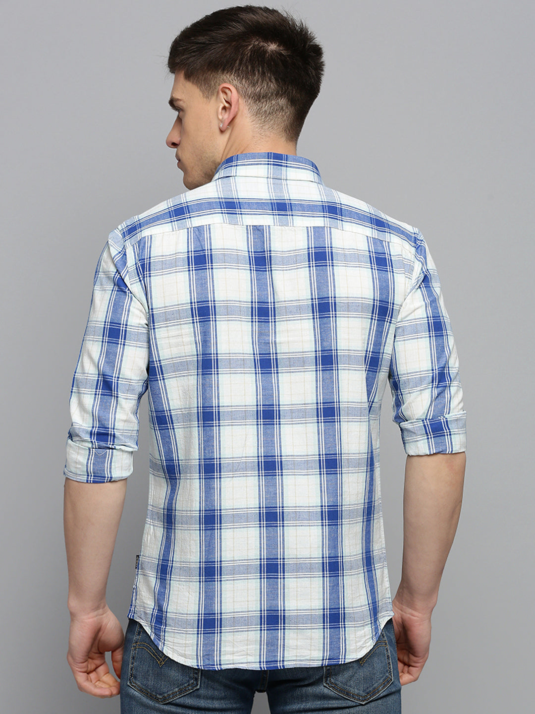 Men White Checked Casual Shirt