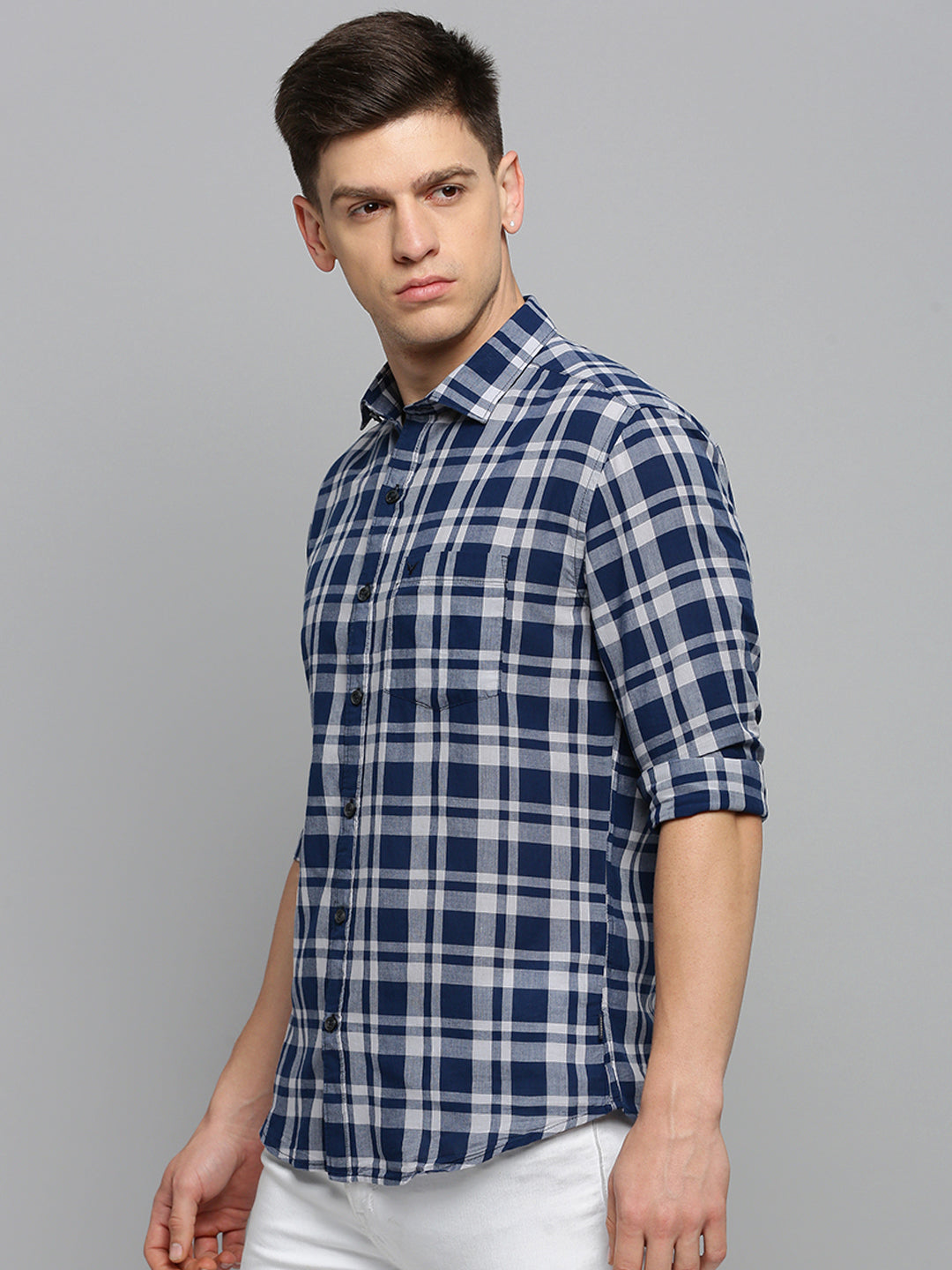 Men Blue Checked Casual Shirt