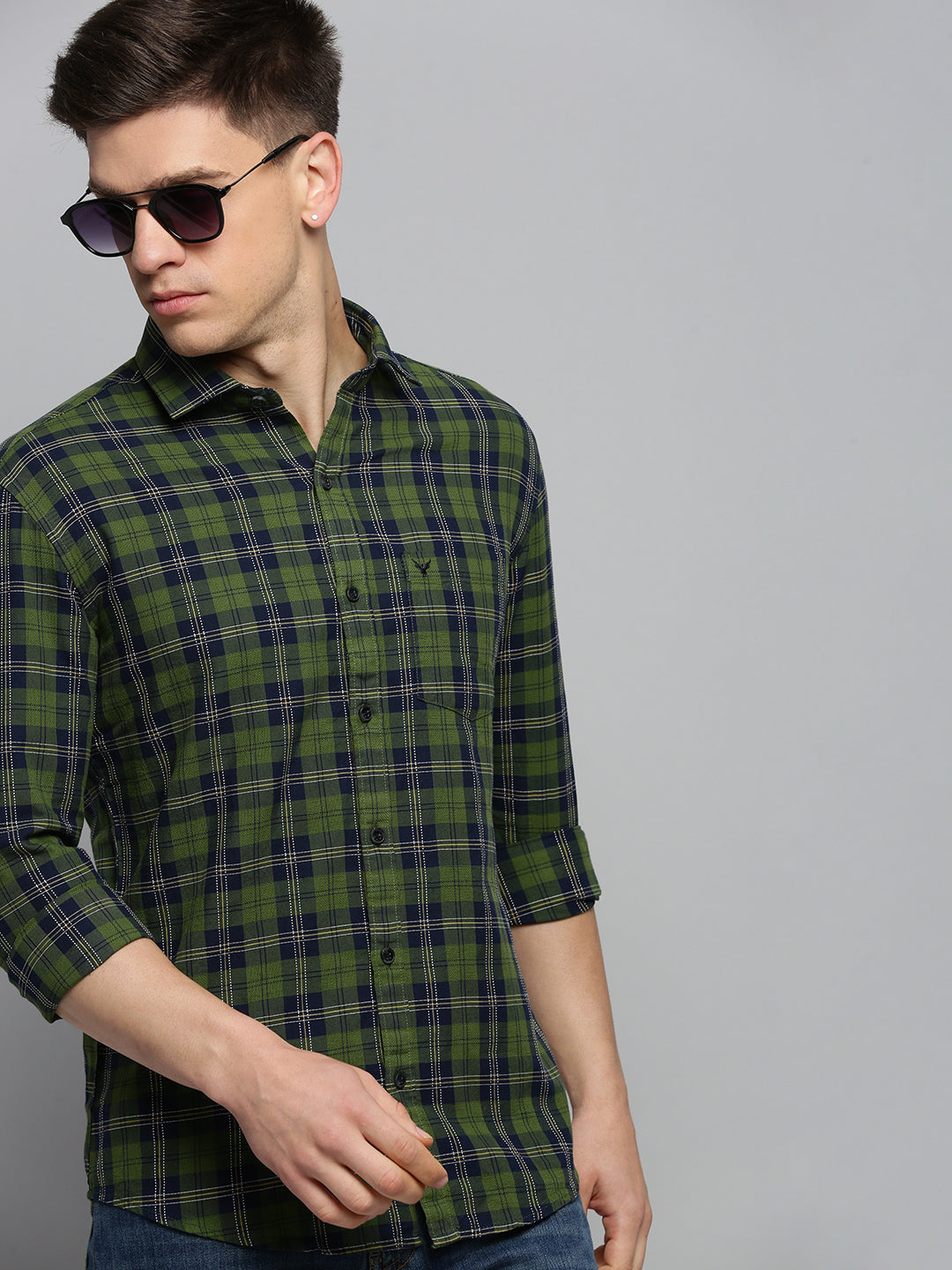 Men Green Checked Casual Shirt