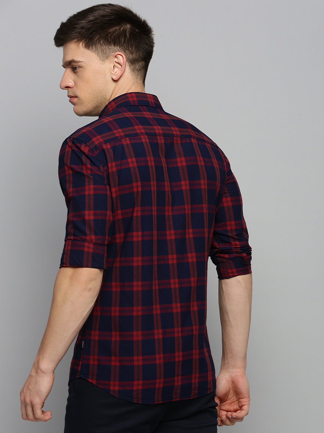 Men Navy Checked Casual Shirt