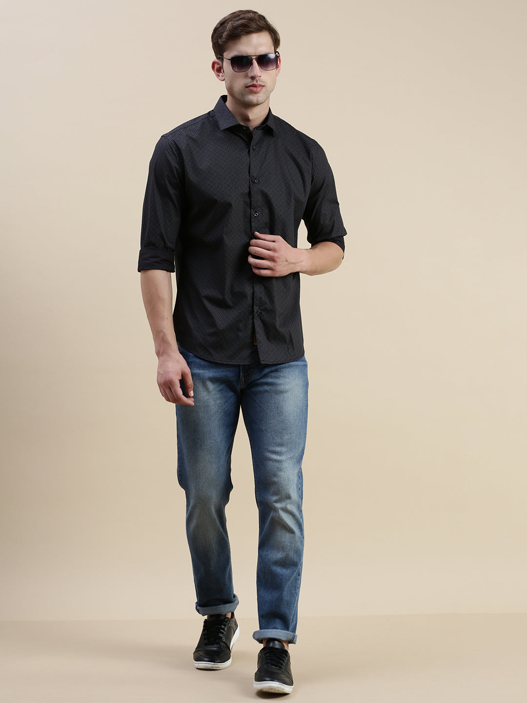 Men Black Geometrical Casual Shirt