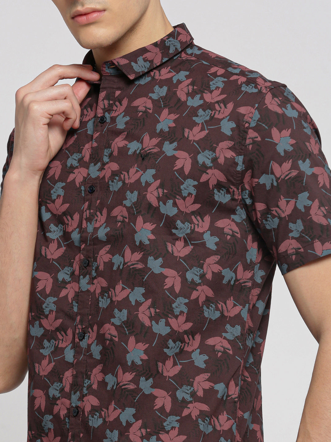 Men Maroon Spread Collar Floral Shirt