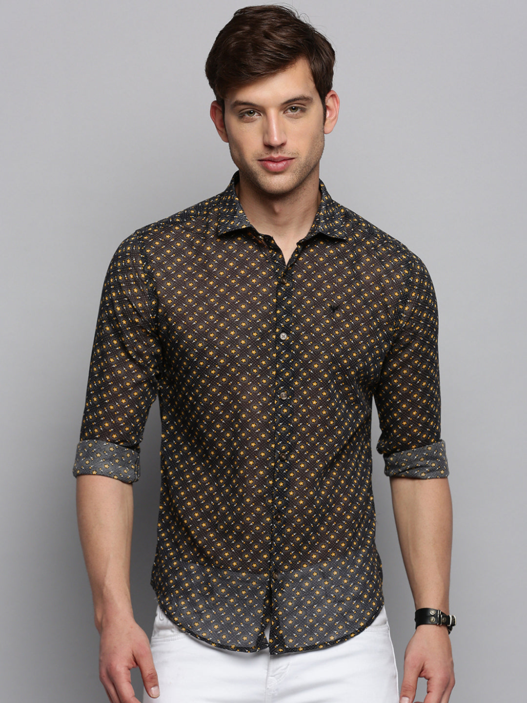 Men Black Printed Casual Shirt