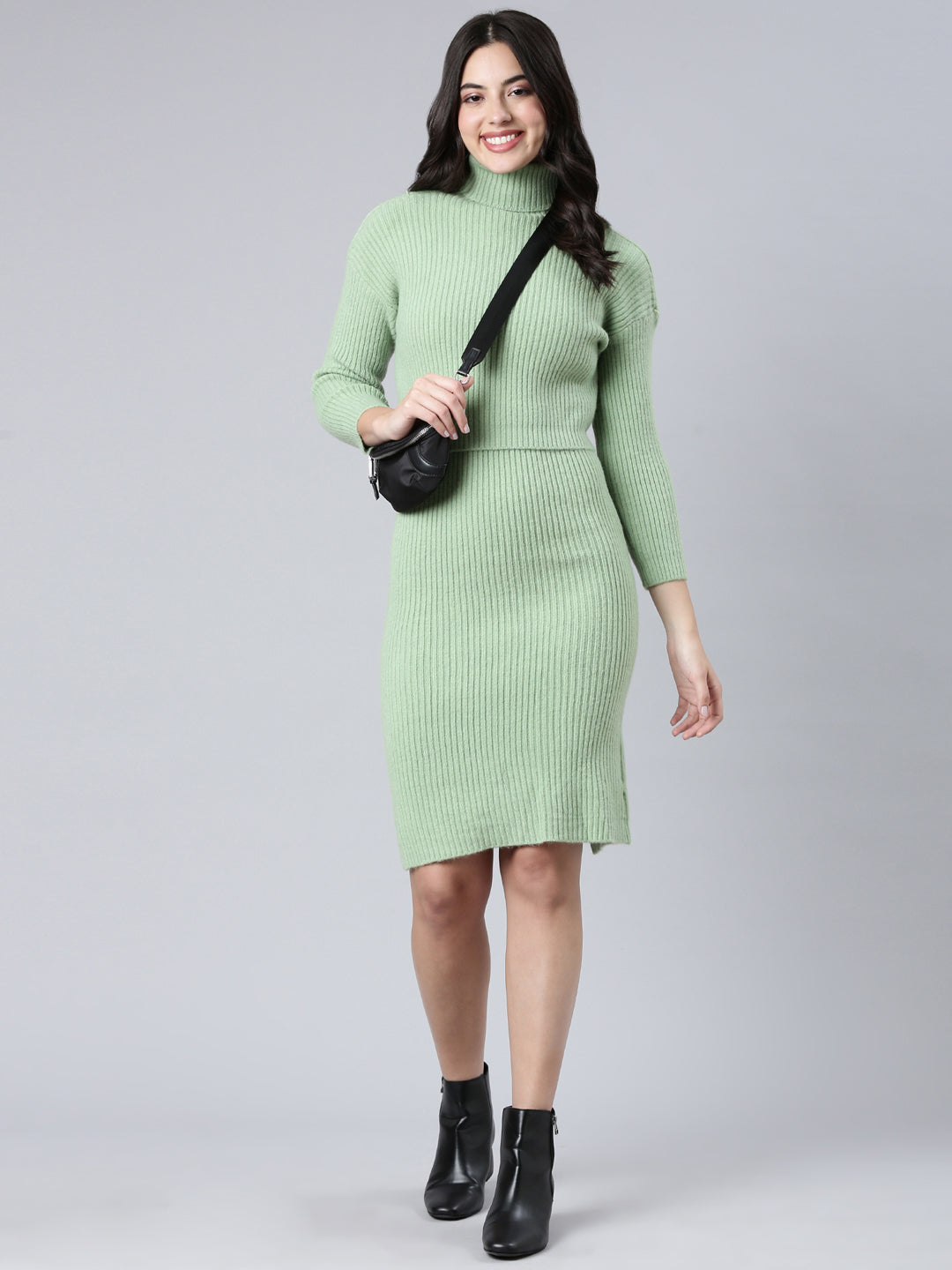 Women Self Design Green Bodycon Dress Comes with Top