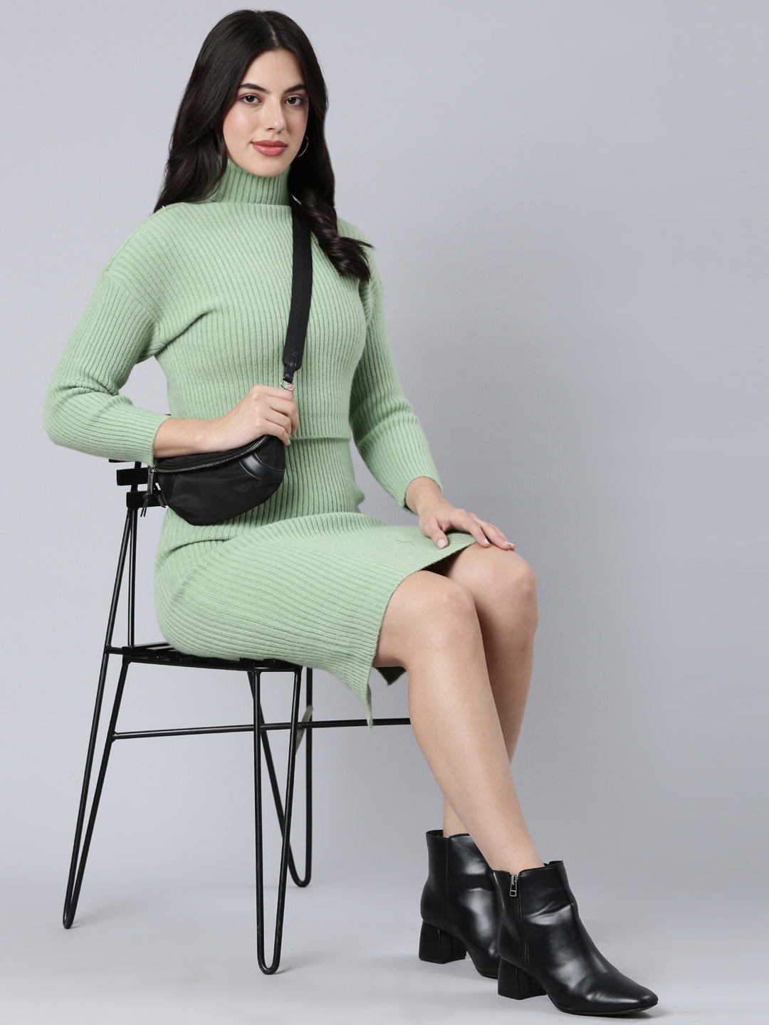 Women Self Design Green Bodycon Dress Comes with Top